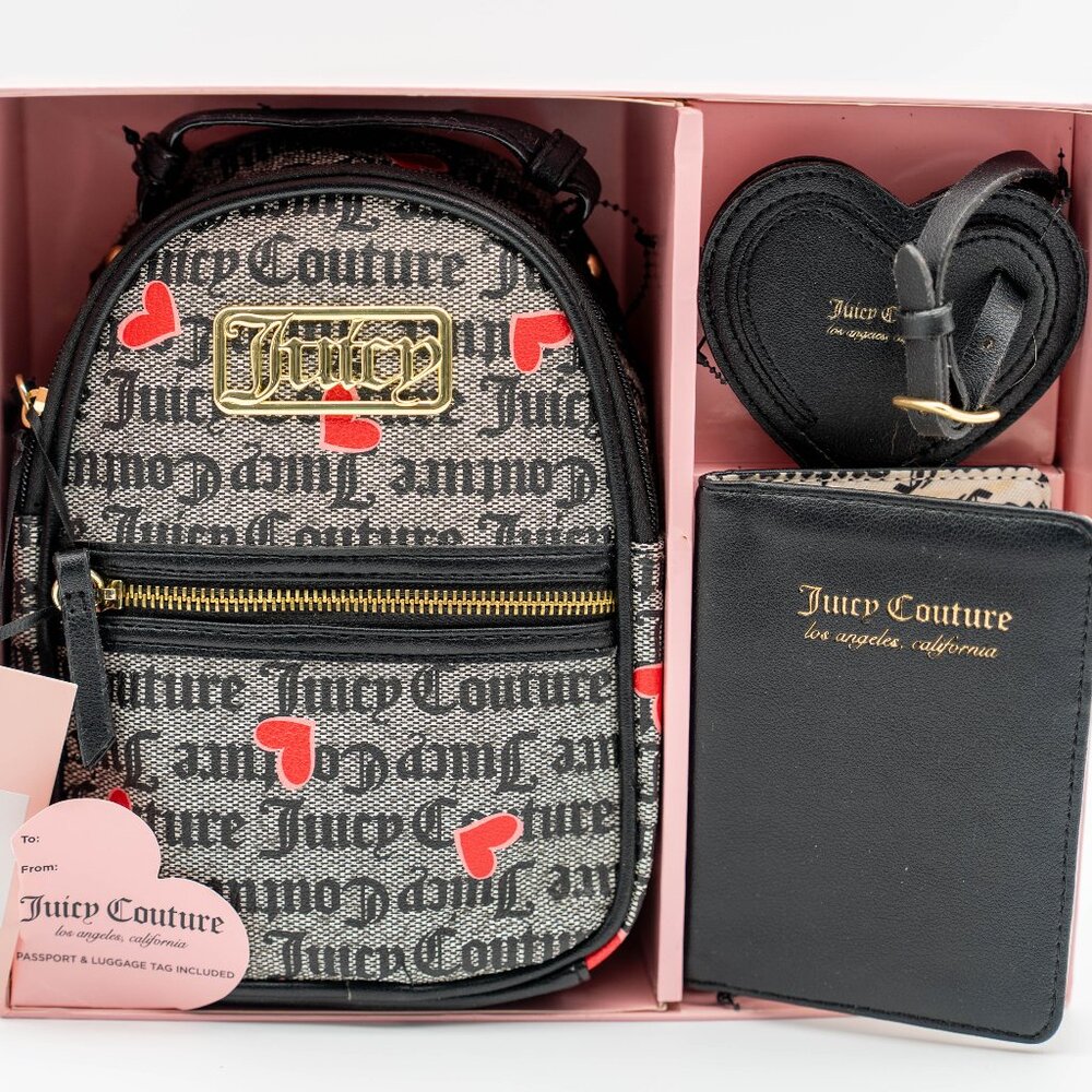NWT Juicy Couture Gothic Heart Print Mini Backpack & Travel Set
